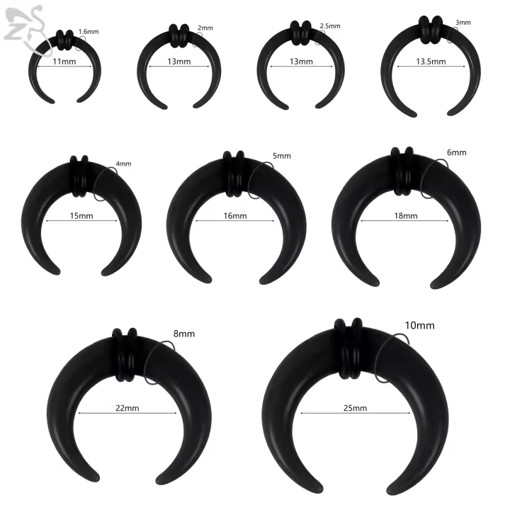 ZS-Piercing acrílico con forma de cuerno para la nariz, 1 unidad, 1,6-10MM, gran calibre, para el tabique, negro, blanco, rosa, joyería - 1
