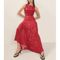 Elegante Vestido Largo con Cintura Alta y Pliegues Manga sin Aros, Cuello en V, Estampado Amarillo - details 3
