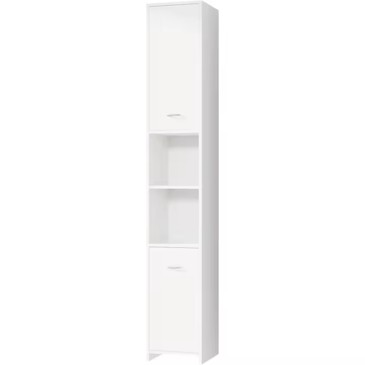 Armario Alto de Baño 180x30x30 MDF Aparador Auxiliar Blanco 2 Puertas 6 Estantes Columna de Baño - 1