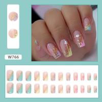 24Pcs/Box Uñas Postizas Francés Arco Iris Con Patrón De Corazón Blanco Uñas Postizas Largas Cuadradas Cubiertas De Plástico Para Manicura - details 17
