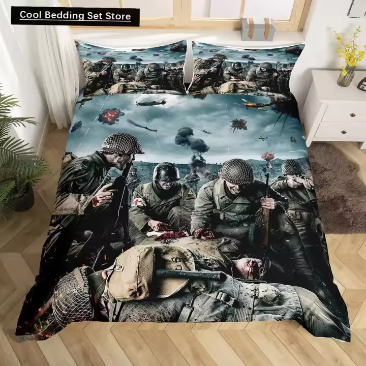 Juego de Funda de Edredón para Soldado Rifle Máquina Pistola Ropa de Cama Militar de Poliéster - 1
