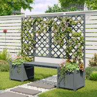 Jardinera, jardinera con espaldera como ayuda para trepar, jardinera con mucho espacio, jardinera jardinera, abeto de madera maciza marrón, jardinera con espaldera y asiento para jardín patio terraza - details 0