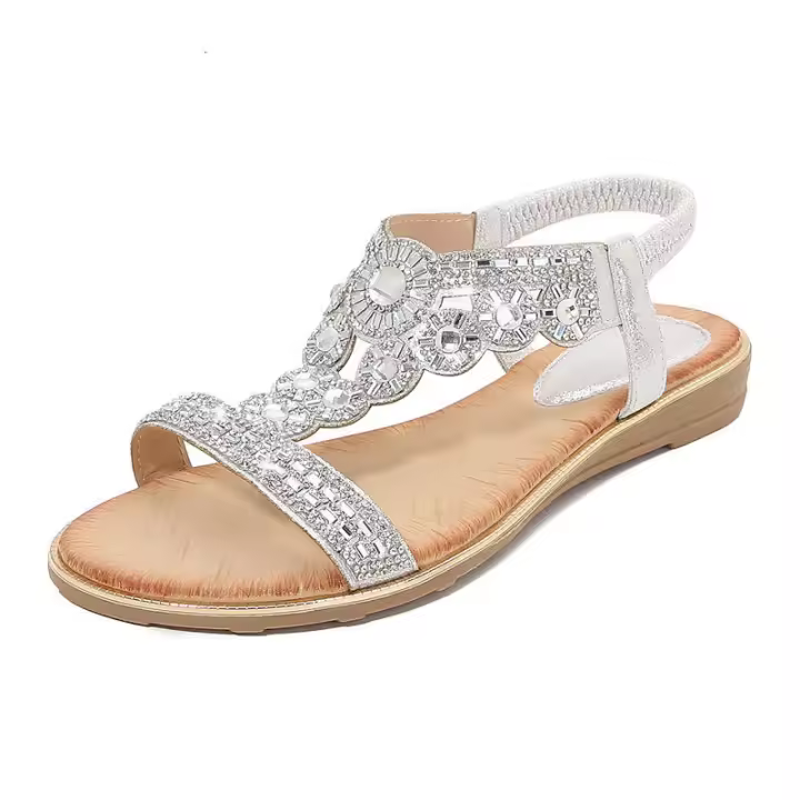 Sandalias de Mujer Talla Grande con Punta Redonda Bohemia Nueva Primavera 2025 con Pedrería. - 1