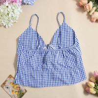 2025 Vestido de traje de las mujeres del verano, escote sin espalda vestido de tirantes, sin mangas, a cuadros - details 11