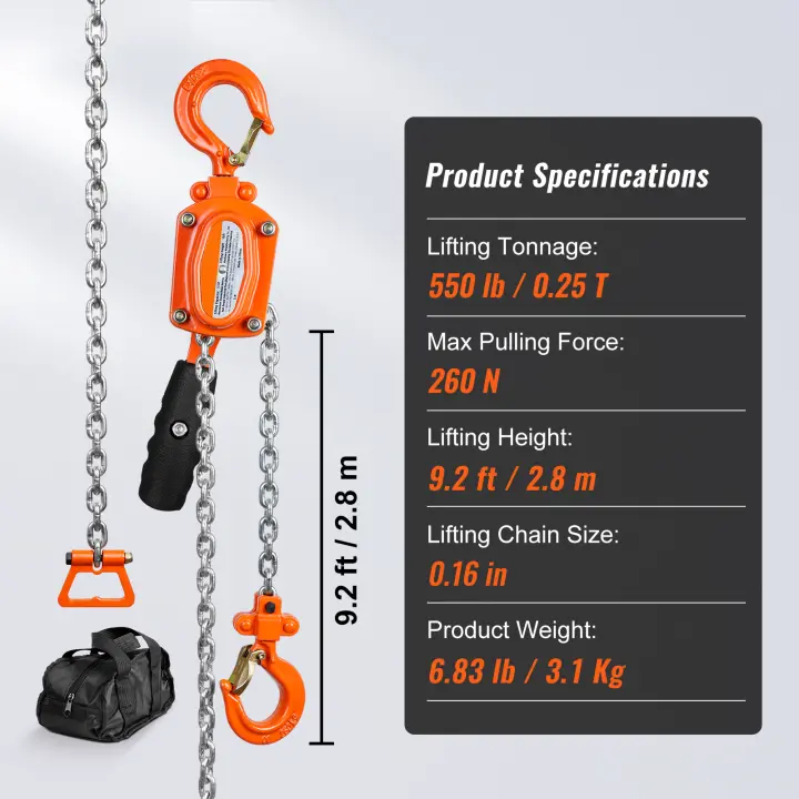 SucceBuy Polipasto de cadena manual con palanca, acero galvanizado G80, freno de doble trinquete Weston, 360 °   Gancho, cadena automática, para muelle de fábrica de garaje - 1