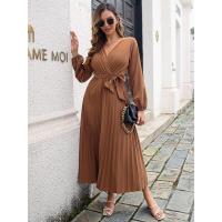 Elegante Vestido Largo Plisado de Color Sólido para Mujer Moda Otoño Primavera 2025 - details 21