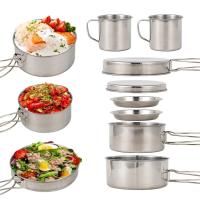 8 Unids/set utensilios de cocina para camping, kit de herramientas desordenado, ollas, tazones y sartenes de acero inoxidable con platos, mochilas, - details 4