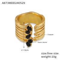 Nuevos anillos llamativos y elegantes Diseño texturizado multicapa Anillo abierto con diamantes Joyería de lujo chapada en oro - details 1