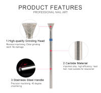 Broca Invertida de Cone KADS para Uñas Herramienta de Limpieza para Esmalte y Uñas Mango de Acero Inoxidable Cabeza de Amolar - details 1