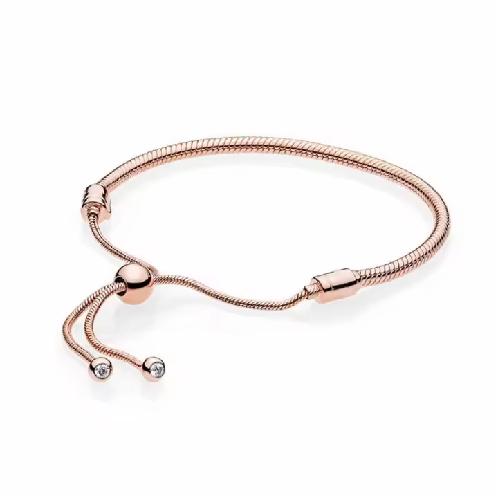 Pulsera de cadena de serpiente Moments Design con revestimiento de oro rosa de 14 quilates y cierre deslizante - 1