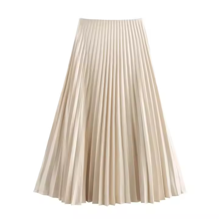 BUNO-moda femenina, faldas plisadas de verano, elegantes, largas, versátiles, Color sólido, pliegues, cintura elástica, faldas holgadas informales para mujer - 1