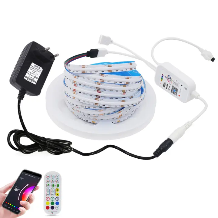Tira de luces LED con Wifi, barra de luces con sincronización de música, decoración del hogar, adaptador de 12V/24V, 840Leds/m, alta densidad, Tuya, RGB, COB - 1