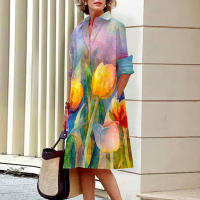 Marca de moda, vestido camisero de manga larga, informal, holgado, con estampado Floral, de una sola fila, con botones, Polo, bata con bolsillo para mujer 2023 - details 6