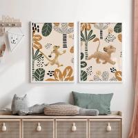 Pinturas de Lión Rey Boho para Niños JUBEER Pinturas en Lienzo de Animales de Película Safari Cheetah Arte de Pared para Habitación de Bebé Decoración del Hogar - details 3