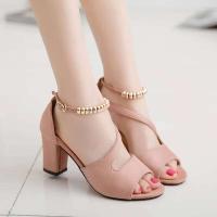 Verano Nueva línea Botón Gamuza Sandalias de tacón grueso Tacones altos romanos - details 9