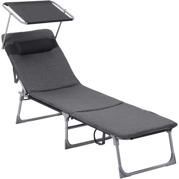 3 cm, Plegable, Tumbona, 193 x 53 x 29,5 cm, Capacidad 150 kg, Sombrilla Respaldo Inclinable, Jardín, Piscina, Terraza, Negro GCB193B01 - 1