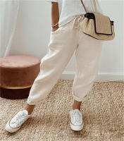Pantalones elásticos casuales para mujer con bolsillos de lino y algodón - details 5