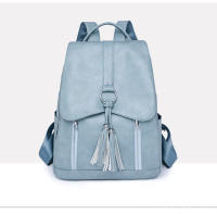 Mochila de piel sintética para mujer, con borla Bolso pequeño, informal, vintage, rosa, azul y negro - details 22