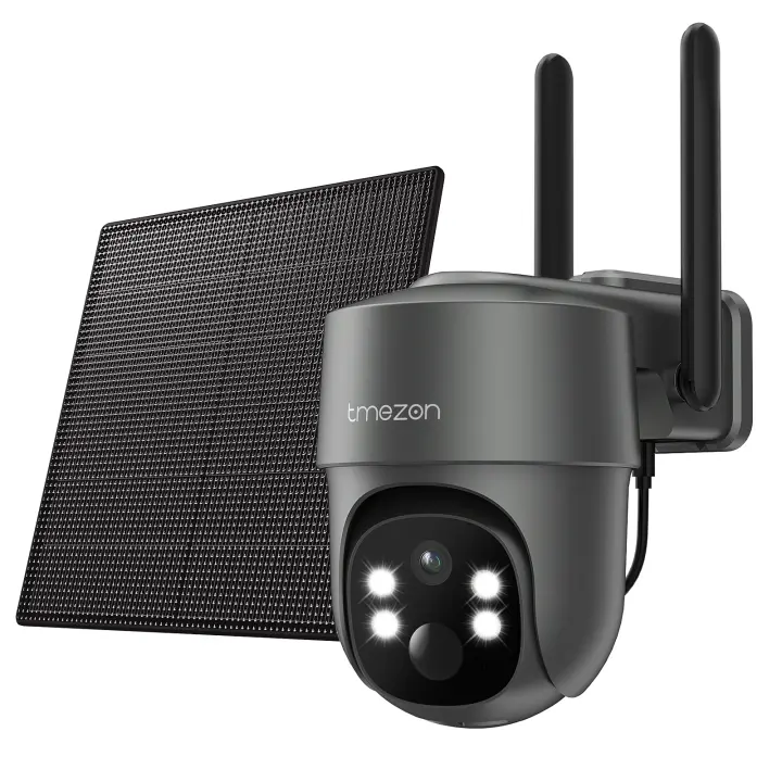TMEZON 4G LTE Cámara Vigilancia WiFi Exterior Solar, 2K/3MP Camara vigilancia bateria,Camara de Vigilancia Exterior 360° Pan&Tilt con PIR Sensor, Visión Nocturna en Color, Audio Bidireccional - 1