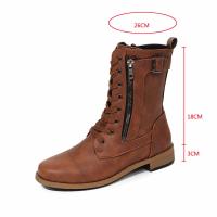 Botines de punta redonda con cordones para mujer, botas militares de combate de tacón bajo de media pantorrilla, botines de equitación - details 1