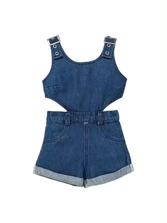 Moda Infantil Conjunto de Ropa de Vaquero sin Mangas para Niñas Pantalones Cortos, Conjuntos de Novedad - 1