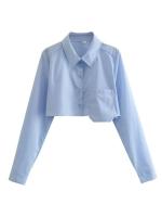 Blusa corta con diseño de bolsillo para mujer, camisa informal elegante, Color sólido, LS3055 - details 0