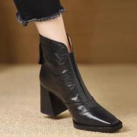 Botines de cuero de felpa para mujer, botas de barco cálidas con tacón y cremallera - details 8