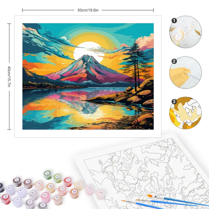 RUOPOTY-Kit de pintura por números para adultos, lienzo moderno al óleo acrílico, puesta de sol, paisaje de plumas, regalo de decoración del hogar, 40x50cm - 1