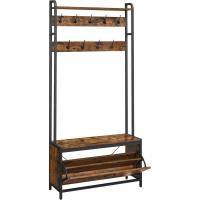 Perchero Zapatero Industrial Estante Superior con 9 Ganchos Estilo Rústico Marrón y Negro - details 0