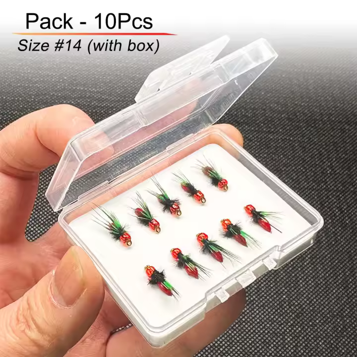 5/10 Uds señuelo de Pesca con mosca biónicos mosquitos moscas cabeza roja/UV Abdominal moscas húmedas Ninfa Streamer Pesca Artificial cebo Pesca para lubina trucha Lucio salmón - 1