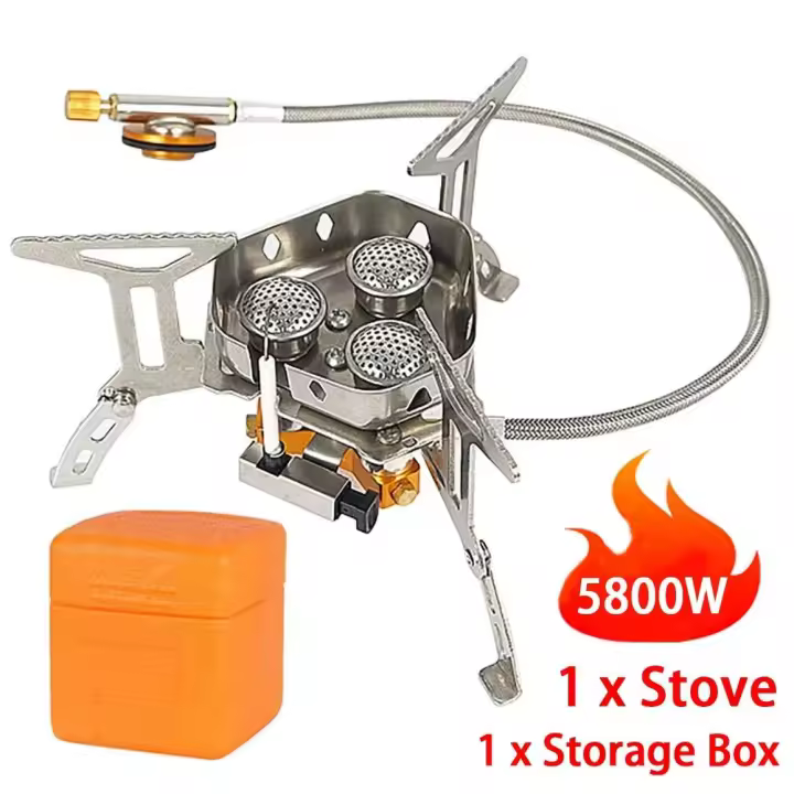 Estufa plegable portátil de tres cabezales VIES para acampar al aire libre, picnic, barbacoa, quemador de estufa a prueba de viento de alta potencia de 5800W - 1