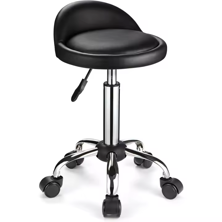 FNZIR Taburete Giratorio con Ruedas, Altura Ajustable, Silla de Dibujo con Respaldo bajo, Color Negro - 1