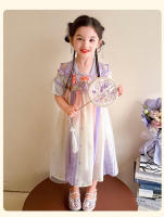 Vestido de princesa mejorado estilo Tang antiguo Hanfu con hombros descubiertos y nube de encaje bordado edición china de verano para niñas - details 9
