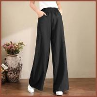 Pantalones de Pierna Ancha de Algodón Lineno Cintura Suelta, Elástica, Estilo Callejero para Mujeres 2023 - details 13
