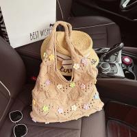 Bolso de hombro dulce bolso de mano de ganchillo con dije de flor, bolso tejido con hilo de flores transpirable, bolso tejido de gran capacidad de color caqui para playa - details 16