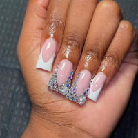 Uñas artificiales con diamantes de imitación, diseño de punta blanca francesa con arte desnudo - details 7