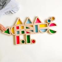 Juguete de madera Montessori para niños, juego de bloques acrílicos apilables de arcoíris, aprendizaje colorido - details 9