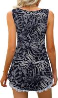 Verano nuevo con cuello en v sin mangas chaleco falda casual estampado tropical de flores vestido mujer - details 18