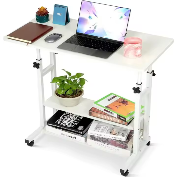 Escritorio de computadora móvil, escritorio de oficina portátil con ruedas móviles, escritorio de oficina para estudiantes y trabajadores, 80x40x60 – 90 cm (blanco) - 1