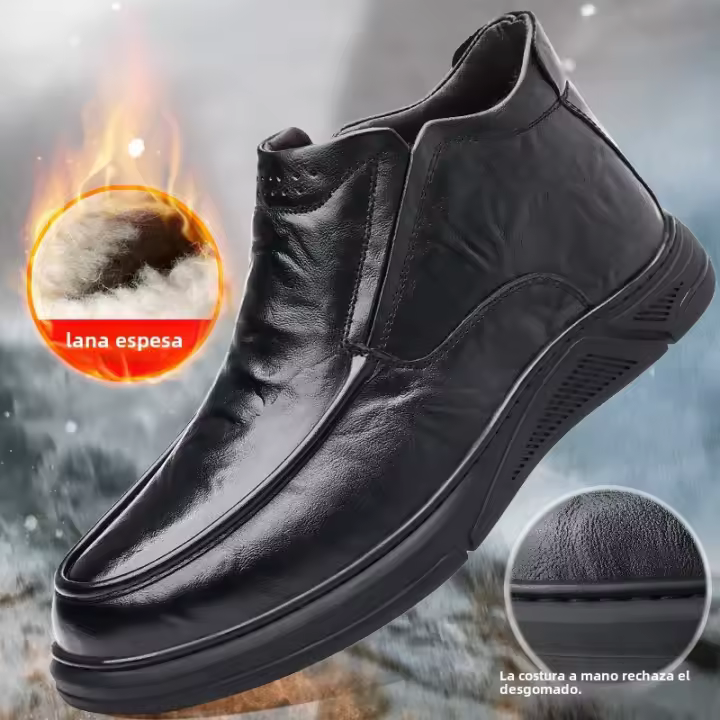 Zapatos de algodón de piel de vaca de primera capa, terciopelo de lana de cuero genuino para mantener el calor - 1