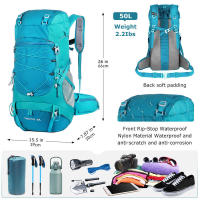 Mochila de senderismo WESTTUNE de 50L con cubierta impermeable, bolsa multifuncional de montañismo para viajes, trekking y camping. - details 1