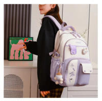 Mochila escolar para niñas adolescentes con diseño de conejo lindo, mochila de moda con contraste de colores, mochila fresca par - details 1