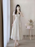 Vestido blanco francés de gama alta para mujer, vestido de princesa Súper Hada, falda larga suave y elegante, verano 2025 - details 3