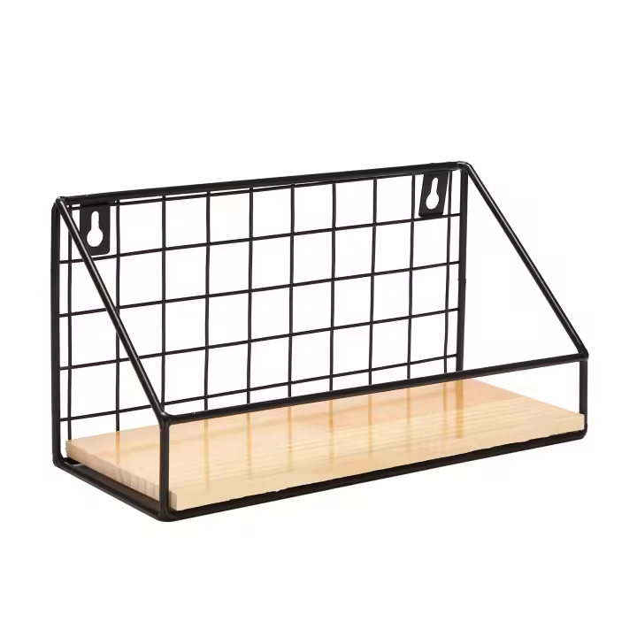 Estantes flotantes de hierro forjado, estante de almacenamiento montado en la pared, creativo, sin perforaciones, para dormitorio - 1