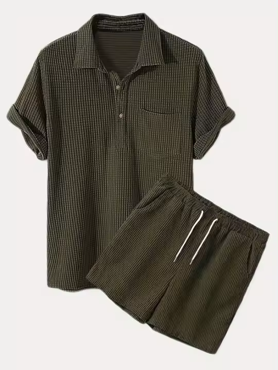 Traje informal holgado de verano 2025 para hombre, conjunto de manga corta y pantalones cortos de playa - 1