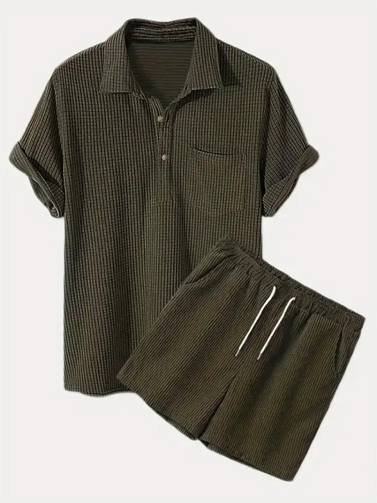 Traje informal holgado de verano 2025 para hombre, conjunto de manga corta y pantalones cortos de playa - 1