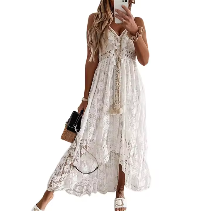 Vestido tobillero con tirantes, falda larga de color puro, columpio grande, exportación europea y americana, principios de otoño, nuevo, 2024 - 1