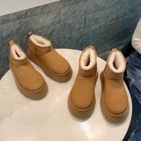 Botas de nieve antideslizantes para Mujer, botines cortos de lana de oveja, cálidos y gruesos, 2023 - details 10