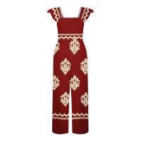 Mono Bohemio de Cintura Alta y Piernas Anchos Estampado Vintage con Manga Corta, Monos de Moda para Mujeres con Bolsillos - details 3
