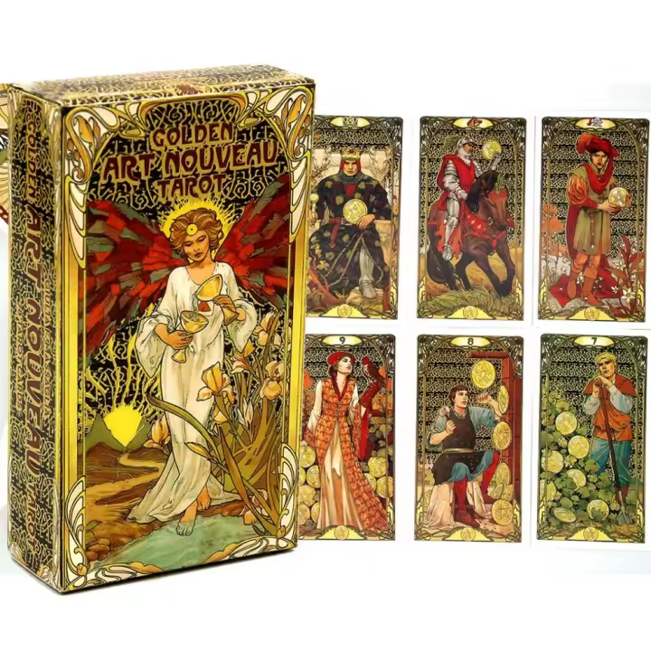Juego de Tarot Art Nouveau Dorado 78 Cartas con Guía Juego de Cartas Occultas para Principiantes - 1